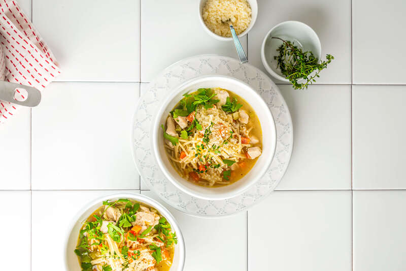 image shows two bowls of San Marino Fideo soup