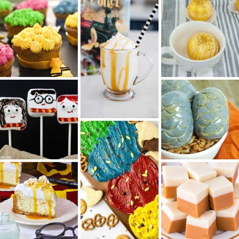 image shows 8 harry potter inspired snack ideas