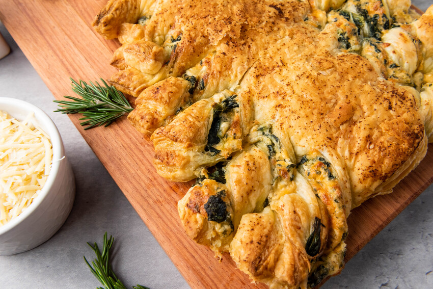 savory puff pastry filled with spinach dip Christmas appetizer