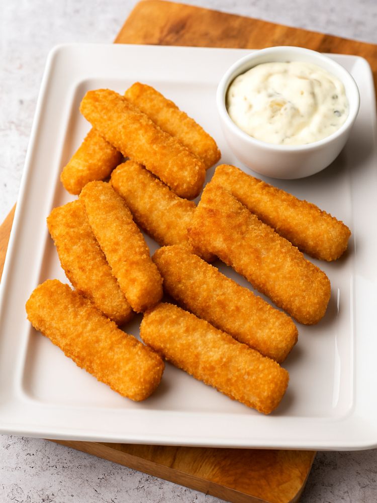 image shows cooked fish sticks on a plate