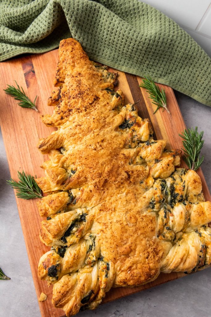 image shows cooked puff pastry appetizer for Christmas