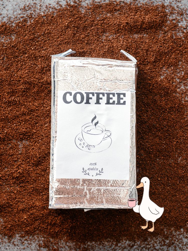 coffee bag on coffee grounds