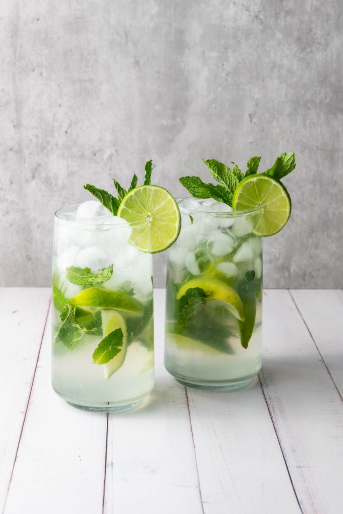 image shows two fauxjito mojitos